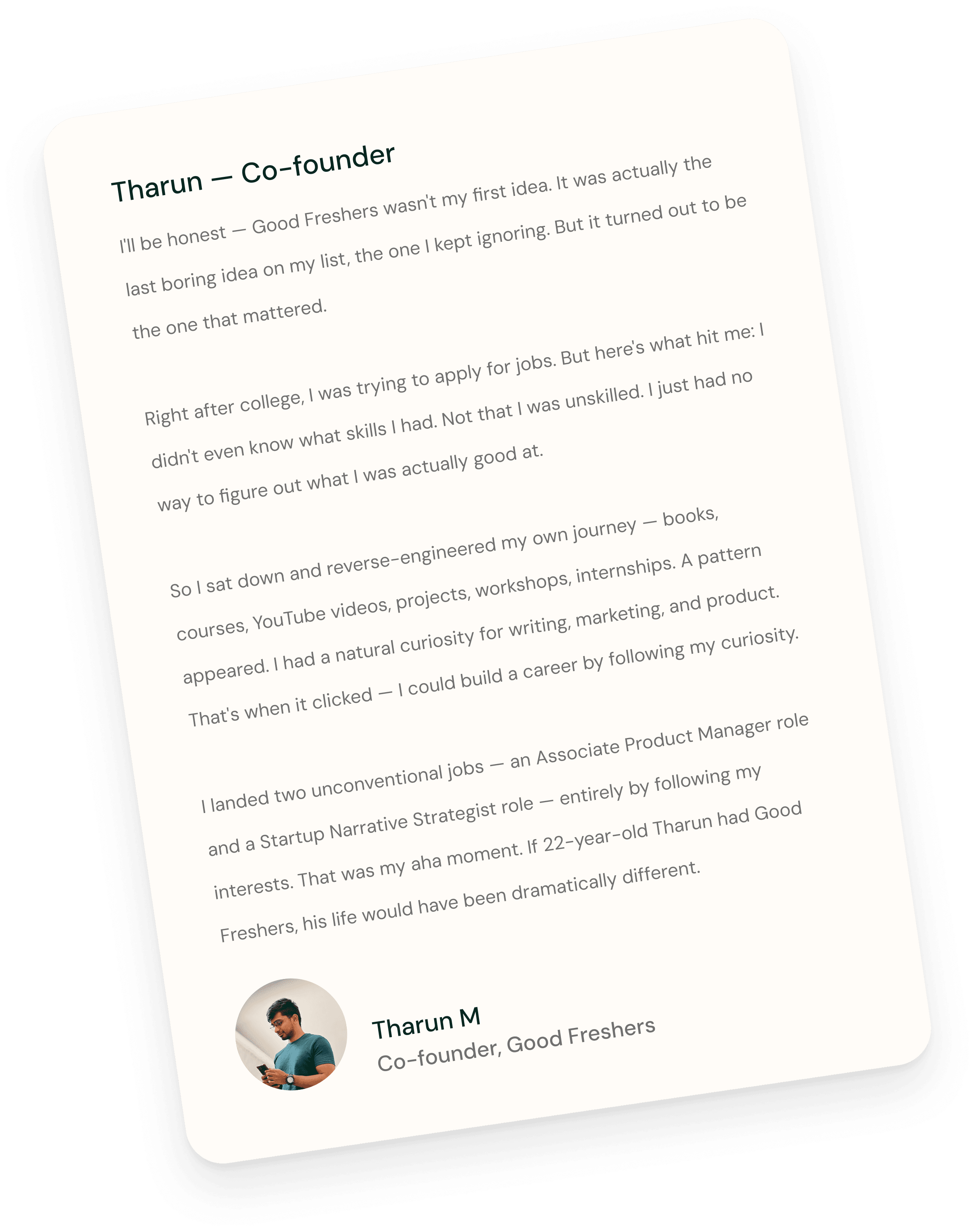Tharun - Co-founder Letter